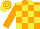 Silk - orange and yellow blocks, yellow cap, orange hoops