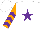 Silk - White, purple star, orange and purple chevrons on sleeves, white cap