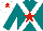 Silk - Teal, white crossed sashes, red star, teal sleeves, white cap, red star cap