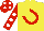 Silk - Yellow, red horseshoe, red sleeves, white spots, red cap, white spots