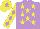 Silk - Mauve, yellow stars, yellow sleeves, mauve diamonds, yellow cap, mauve star