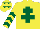 Silk - yellow, dark green cross of lorraine, dark green chevrons on sleeves, dark green stars on cap