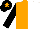 Silk - Orange and white (halved), black sleeves, black cap, orange star