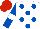 Silk - White, Royal Blue spots, Royal Blue sleeves, White armlets, Red cap