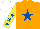Silk - Orange, royal blue star, yellow sleeves, royal blue stars, white cap
