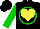 Silk - Black, green circled yellow heart, green sleeves, black cap
