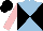 Silk - Light blue and black diagonal quarters, pink sleeves, black cap