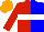 Silk - Red and blue halved,white hoop,orange cap