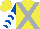 Silk - Yellow, silver cross sashes on front, white chevrons on royal blue sleeves