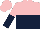 Silk - pink and dark blue halved horizontally, halved sleeves, pink cap