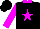 Silk - Black, magenta star, magenta collar, sleeves black, magenta stars, cap magenta