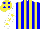 Silk - blue and yellow stripes, yellow stars on white sleeves, blue spots on yellow cap