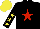 Silk - black, red star, yellow stars on sleeves, yellow cap