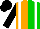 Silk - Orange and green halved vertically, white braces, black sleeves, black cap