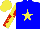 Silk - Blue, yellow star, red sleeves, yellow stars, quarters cap, yellow star