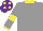 Silk - Grey, , yellow collar, yellow armlets and cuffs, purple cap, yellow spots