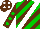 Silk - Brown, green diagonal stripes, white sash, brown sleeves, green spots sleeves, brown cap, white spots cap