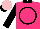 Silk - Hot pink, black circle, black sleeves and collar, pink cap, black peak