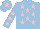 Silk - Light blue, pink stars, light blue sleeves, pink spots, light blue cap, pink star