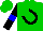 Silk - Lawn green, black horseshoe, sleeves lawn green, blue armlets, cap blue