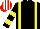 Silk - Black, yellow braces, hooped sleeves, red and white striped cap