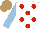 Silk - White,red spots,light blue sleeves, light brown cap