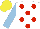 Silk - White,red spots,light blue sleeves, yellow cap