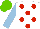 Silk - White,red spots,light blue sleeves, light green cap