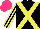 Silk - Black, yellow crossed sashes, striped sleeves, hot pink cap