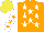 Silk - Orange, white stars, white sleeves, orange stars, yellow cap