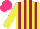 Silk - Yellow, maroon stripes, hot pink cap