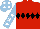 Silk - Red,black diamond hoop,light blue sleeves,white stars,light blue cap ,white spots