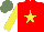 Silk - Crimson, yellow star, sleeves crimson, sea green cap