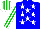 Silk - Blue, white stars, green and white stripes on sleeves, blue, white and green striped cap