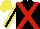 Silk - Black, red crossed sashes, yellow sleeves, black stripe, yellow cap