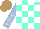 Silk - Aqua blue, white check, light blue sleeves, aqua pink stars, light brown cap