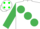 Silk - WHITE, large emerald green spots & sleeves, white cap, em. green spots