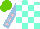 Silk - Aqua blue, white check, light blue sleeves, aqua pink stars, light green cap