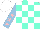 Silk - Aqua blue, white check, light blue sleeves, aqua pink stars, white cap