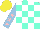 Silk - Aqua blue, white check, light blue sleeves, aqua pink stars, yellow cap