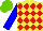 Silk - Yellow, red diamonds, blue sleeves, light green cap