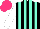 Silk - Black, aqua stripes, white sleeves, hot pink cap