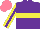 Silk - Purple, yellow hoop, sleeves, purple stripe, salmon cap