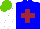 Silk - Blue,maroon cross,white sleeves, light green cap