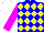 Silk - Blue, yellow diamonds , magenta sleeves, white cap