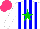 Silk - White,blue stripes ,green star, hot pink cap