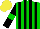 Silk - Green, black stripes, black sleeves, green armlets, yellow cap