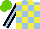 Silk - Light blue, yellow check,black sleeves, light blue stripe, light green cap