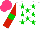 Silk - White, green stars, red sleeves, green armlets, hot pink cap