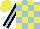 Silk - Light blue, yellow check,black sleeves, light blue stripe, yellow cap